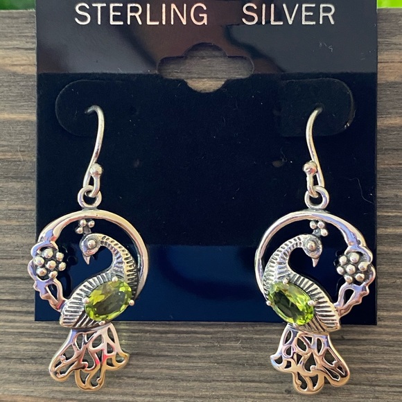 NEW Sterling Silver and Gemstone Peacock Earrings - Picture 3 of 8